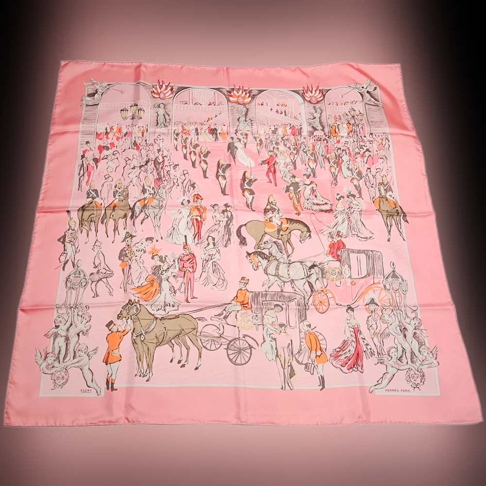 NWT Hermès Soirée de Gala Scarf Malabar / Rose Dragee 90 cm In Box